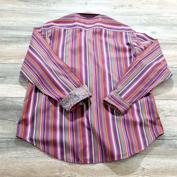 Robert Graham Mens Long Sleeve Shirt Large Designer Flip Cuff Embroidered Purple - Picture 8 of 12